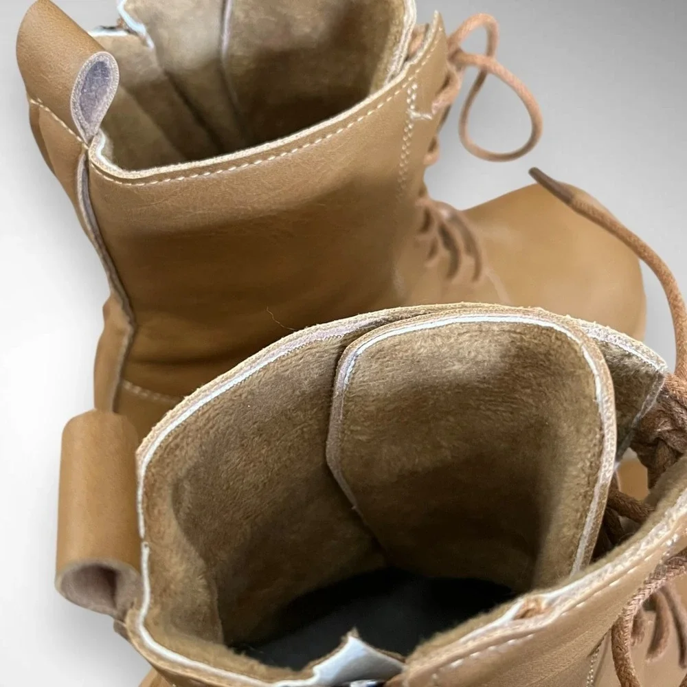 BRAND NEW Tan Faux Leather‎ Lace Up Platform Boots Size 5